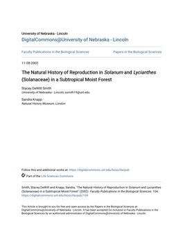 The Natural History of Reproduction in Solanum and Lycianthes (Solanaceae) in a Subtropical Moist Forest