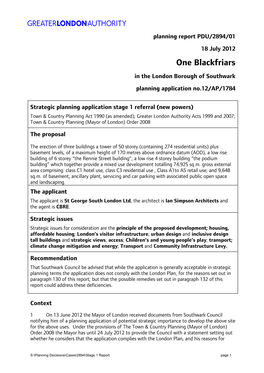 One Blackfriars in the London Borough of Southwark Planning Application No.12/AP/1784