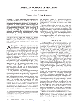 AMERICAN ACADEMY of PEDIATRICS Circumcision Policy