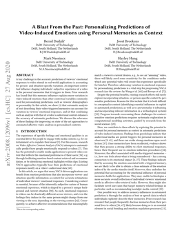 Personalizing Predictions of Video-Induced Emotions Using Personal Memories As Context