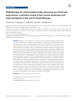 Radiotherapy for Unresectable Locally Advanced Non-Small Cell Lung Cancer