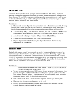 Catalase and Oxidase Test