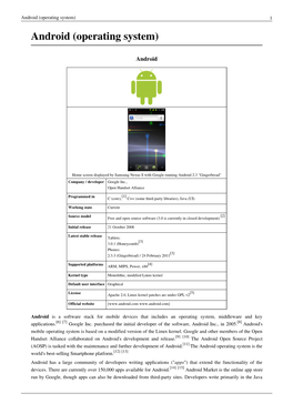 Android (Operating System) 1 Android (Operating System)