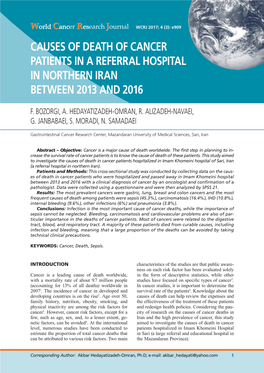 Causes of Death of Cancer Patients in a Referral Hospital in Northern Iran Between 2013 and 2016