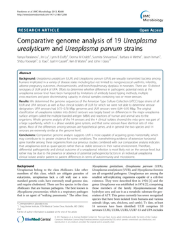 Comparative Genome Analysis of 19 Ureaplasma Urealyticum and Ureaplasma Parvum Strains