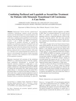Combining Paclitaxel and Lapatinib As Second-Line Treatment for Patients with Metastatic Transitional Cell Carcinoma: a Case Series