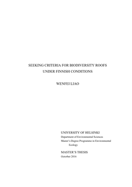 Seeking Criteria for Biodiversity Roofs Under Finnish Conditions