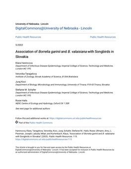 Association of Borrelia Garinii and B. Valaisiana with Songbirds in Slovakia