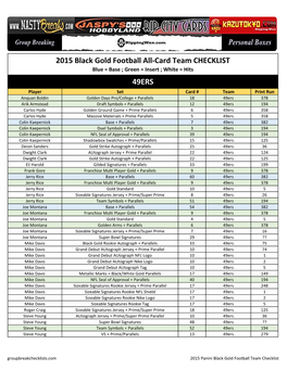 2015 Black Gold Football All-Card Team CHECKLIST