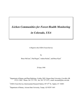 Lichen Communities for Forest Health Monitoring in Colorado