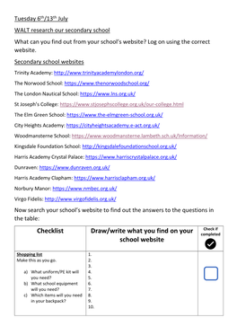Checklist Draw/Write What You Find on Your School Website