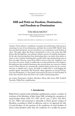 Mill and Pettit on Freedom, Domination, and Freedom-As-Domination