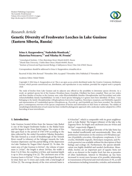 Research Article Genetic Diversity of Freshwater Leeches in Lake Gusinoe (Eastern Siberia, Russia)