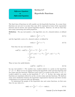 Section 6.7 Hyperbolic Functions 3