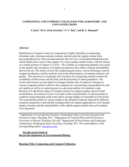 Composting and Compost Utilization for Agronomic and Container Crops