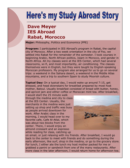 Dave Meyer IES Abroad Rabat, Morocco Major: Philosophy, Politics and Economics (PPE)