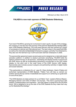 FALKEN Is Now Main Sponsor of EWE Baskets Oldenburg