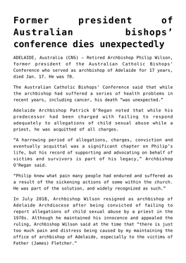 Former President of Australian Bishops&#8217; Conference Dies