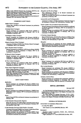 Supplement to the London Gazette, 15Th April 1997