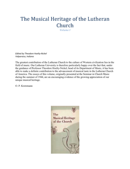 The Musical Heritage of the Lutheran Church Volume I