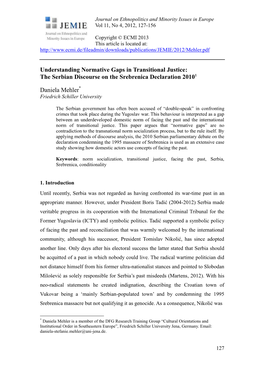 Understanding Normative Gaps in Transitional Justice: the Serbian Discourse on the Srebrenica Declaration 20101