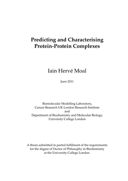 Predicting and Characterising Protein-Protein Complexes