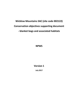 Wicklow Mountains SAC (Site Code 002122) Conservation Objectives Supporting Document - Blanket Bogs and Associated Habitats