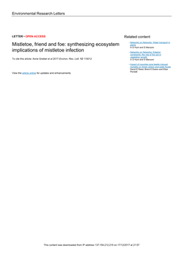 Synthesizing Ecosystem Implications of Mistletoe Infection