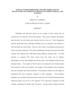 Effects of Prescribed Fire and Fire Surrogates on Pollinators and Saproxylic Beetles in North Carolina and Alabama