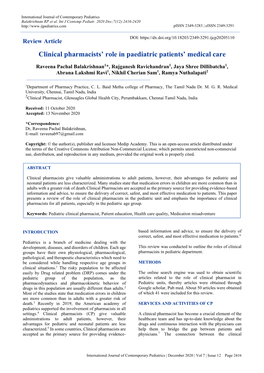 Clinical Pharmacists' Role in Paediatric Patients' Medical Care