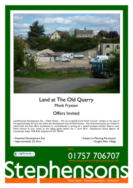 Land at the Old Quarry Monk Fryston Offers Invited