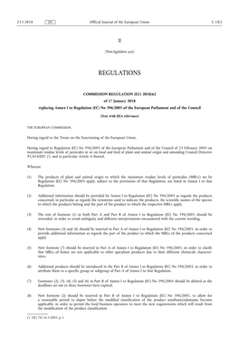 62 of 17 January 2018 Replacing Annex I to Regulation (EC) No 396/2005 of the European Parliament and of the Council