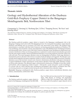 Geology and Hydrothermal Alteration of the Duobuza Goldrich Porphyry