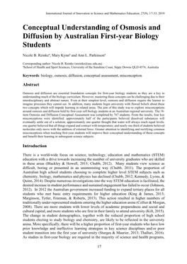 Conceptual Understanding of Osmosis and Diffusion by Australian First-Year Biology Students