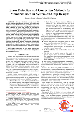 Error Detection and Correction Methods for Memories Used in System-On-Chip Designs