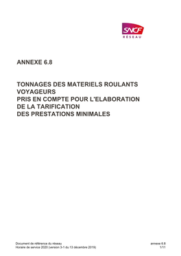 Annexe 6.8 Tonnages Des Materiels Roulants Voyageurs Pris En Compte