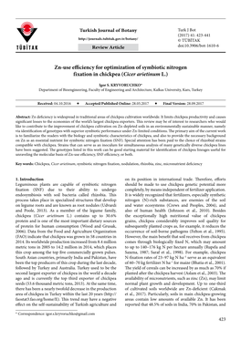 Zn-Use Efficiency for Optimization of Symbiotic Nitrogen Fixation in Chickpea (Cicer Arietinum L.)