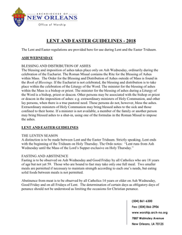 Lent and Easter Guidelines - 2018