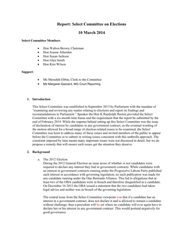 Report: Select Committee on Elections 10 March 2014