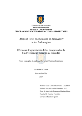 Effects of Forest Fragmentation on Biodiversity in the Andes Region Efectos De Fragmentación De Los Bosques Sobre La Biodivers