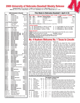 No. 4 Huskers Welcome No. 1 Texas to Lincoln 2005 University Of