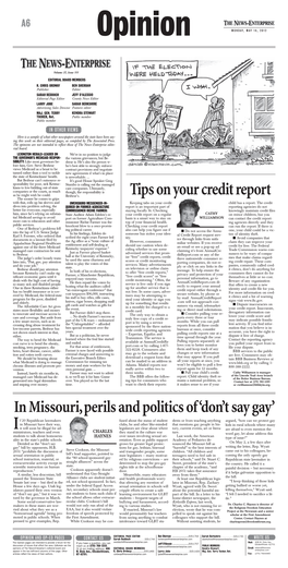 Tips on Your Credit Report the Sooner He Comes to Grips with That, Rolls up His Sleeves and OWENSBORO MESSENGER-IN- Keeping Tabs on Your Credit Child Has a Report