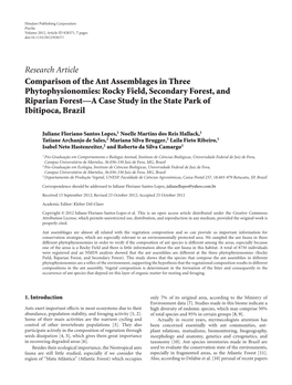 Comparison of the Ant Assemblages in Three Phytophysionomies: Rocky Field, Secondary Forest, and Riparian Forest—A Case Study in the State Park of Ibitipoca, Brazil