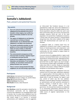 Somalia's Jubbaland: Past, Present and Potential Futures