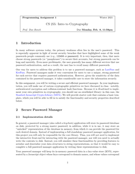 Intro to Cryptography 1 Introduction 2 Secure Password Manager