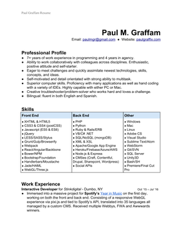 Paul M. Graffam Email: Paulmgr@Gmail.Com ● Website: Paulgraffix.Com ​ ​ ​ ​ ​ ​ ​