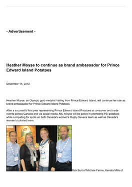 Heather Moyse to Continue As Brand Ambassador for Prince Edward Island Potatoes