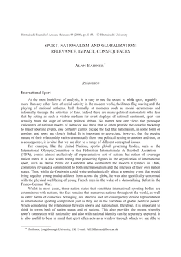 Sport, Nationalism and Globalization: Relevance, Impact, Consequences