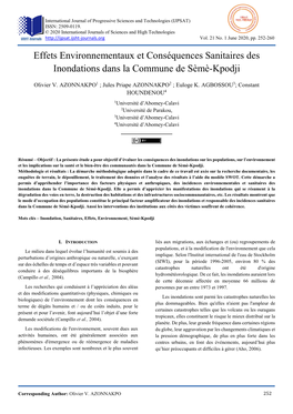 Effets Environnementaux Et Conséquences Sanitaires Des Inondations Dans La Commune De Sèmè-Kpodji