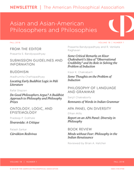 APA Newsletter on Asian and Asian-American Philosophers And